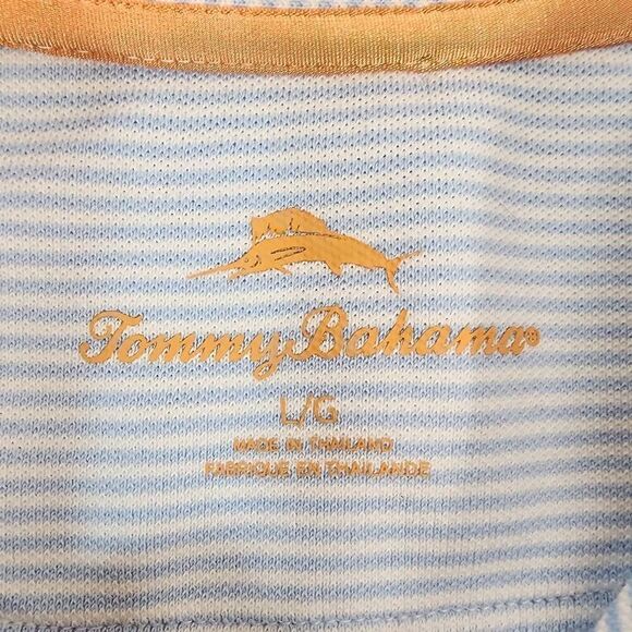 Tommy Bahama Size Large Blue and White Striped Polo Men's Shirt V - Picture 5 of 6